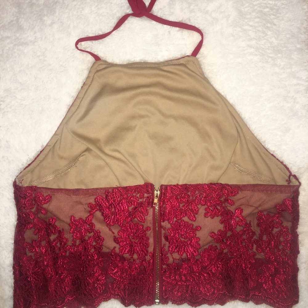 Dark red with tan dressy halter top